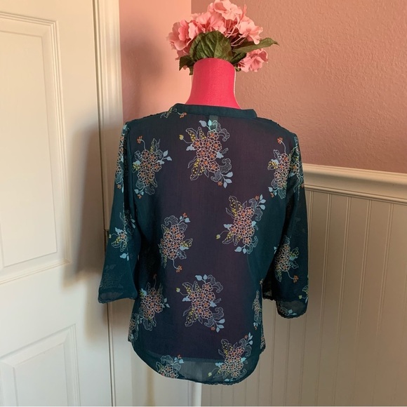 👗Blue Chiffon 3/4 Sleeve Women’s Blouse with Lace Detail - Picture 8 of 8